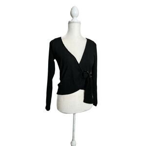 H&m Women Wrap Around Crop Blouse Long Sleeves black top Sz Xs